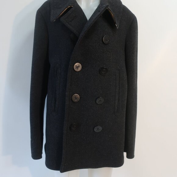 Mens Burberry Claythorpe Double-Breasted Peacoat Charcoal Gray Coat 54 US/44R - Picture 8 of 16